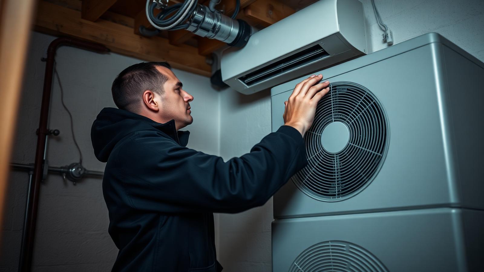 Monteur bei der Installation einer modernen Heizungsanlage