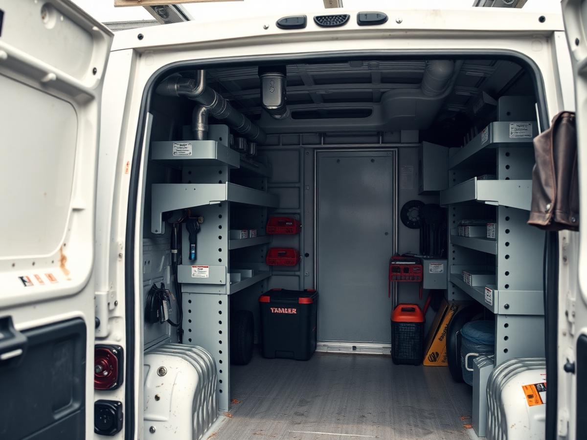 Eingerichteter Servicetransporter mit Material und Werkzeug
